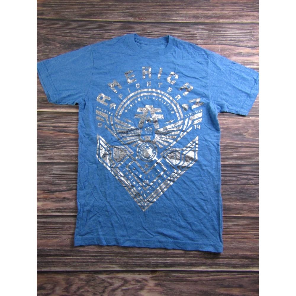 American‎ Fighter Mens Medium Training T Shirt UFC MMA Gym Workout Blue